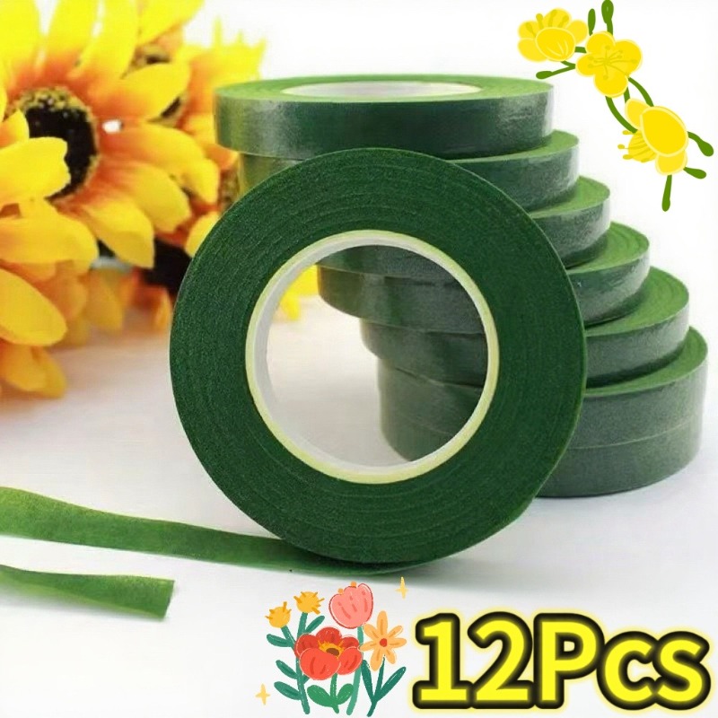 Floral Tape Green - 1-12 ロールグリーンブーケ花テープ自己粘着おしべ包装紙テープ DIY 花の装飾花屋のウェディングパーティー用品