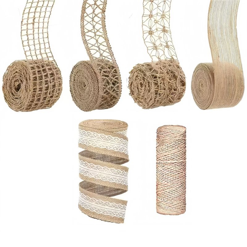 Twine Jute Natural - WORTHOWN-5ロール 13フィート バーラップリボン ワイヤー入り ナチュラルジュート バーラップレース