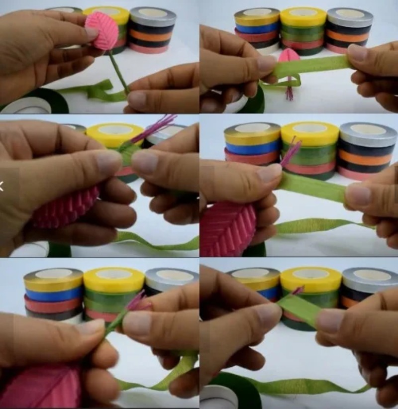 Floral Tape Green - 5 個 30 ヤード自己粘着花紙テープ花束幹グリーン園芸テープ雄しべラッピング花屋 DIY 造花