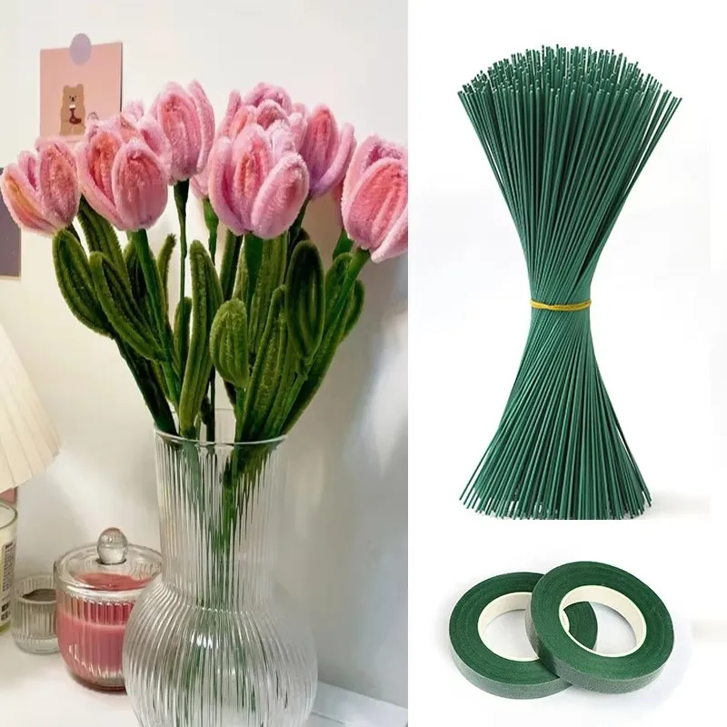 Floral Tape Green - グリーンフラワーステムスティック DIYフラワーマテリアル 手作りワイヤーステム 花材テープ 自己粘着ブーケ フラワーステムペーパーテープ