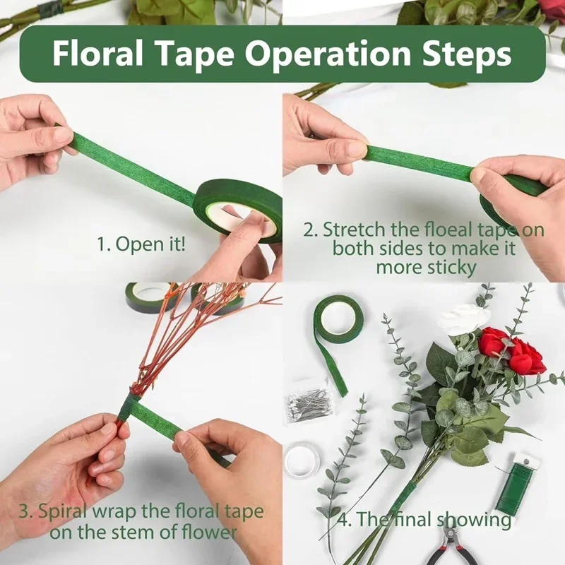 Floral Tape Green - 1-10 ロール花束花茎テープグリーン自己粘着テープ花屋フラワーラッピングテープウェディングパーティー DIY 装飾用品