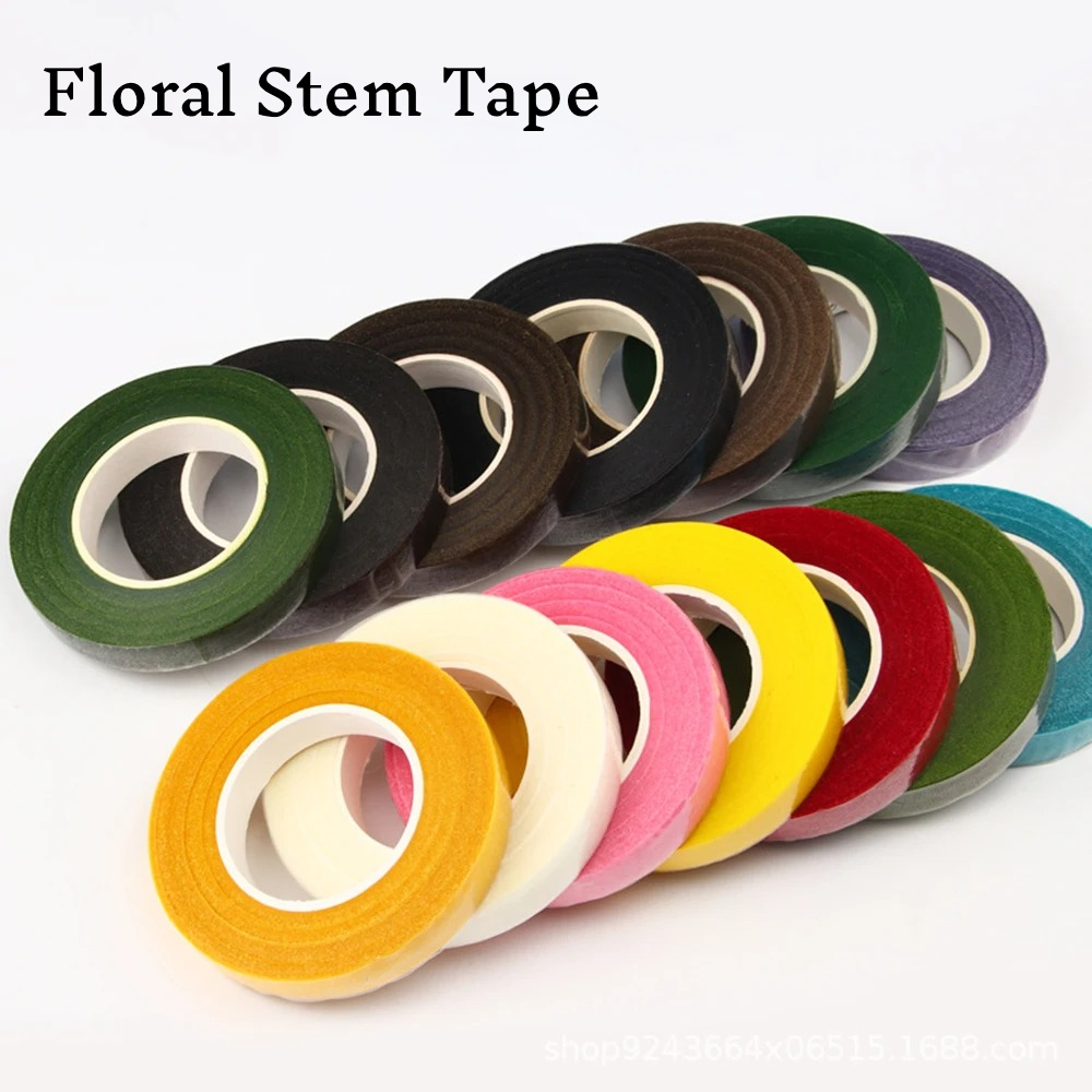Floral Tape Green - 人工花の雄しべを包むための自己粘着性の緑色の花柄テープ、花束の茎を結ぶための花屋のクラフト用品