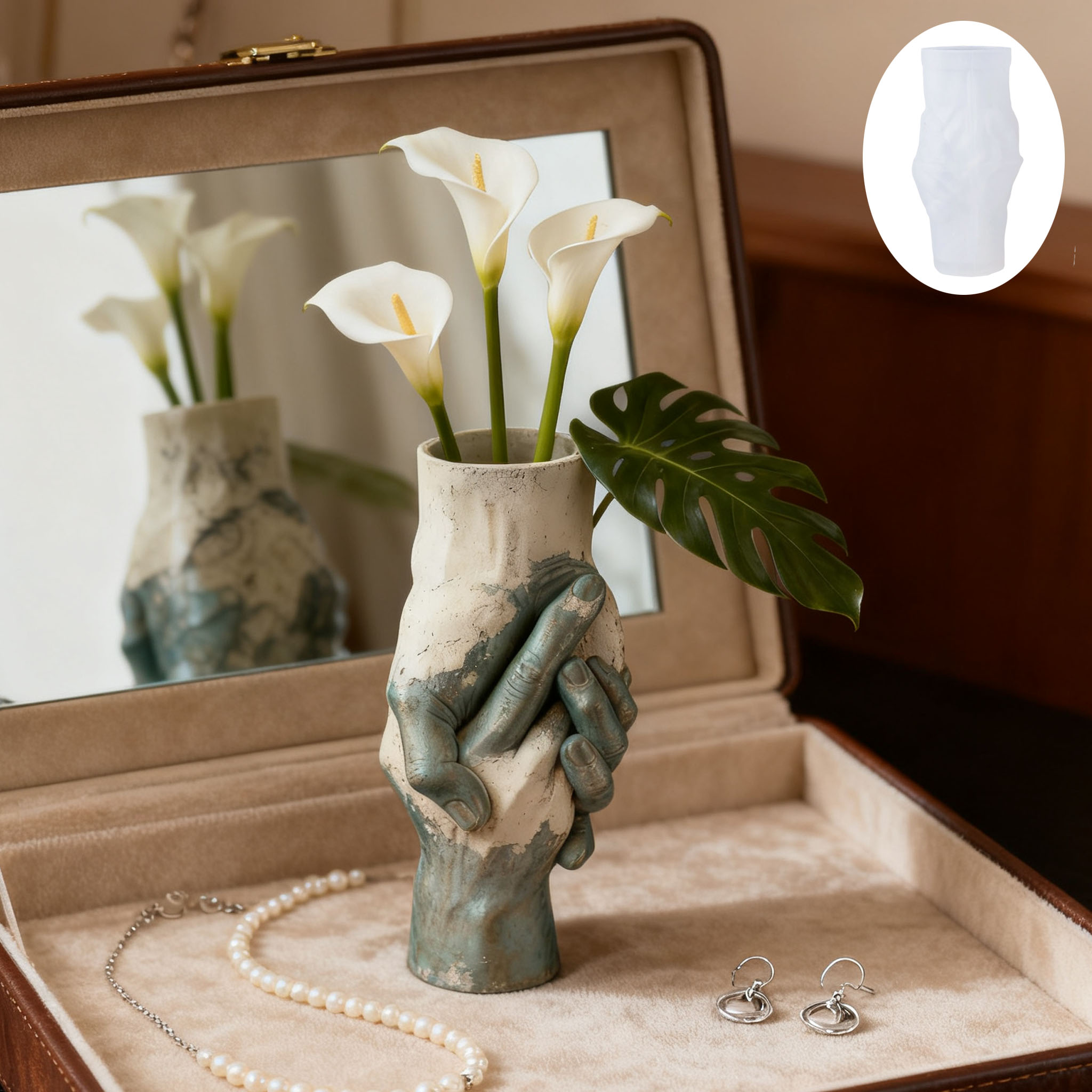 Florist Supply Vases - 芸術的な手と手を繋ぐ花瓶型シリコンモールド：ヴィンテージな質感＋手持ちデザイン。 芸術的な雰囲気を演出するためのDIY装飾花瓶