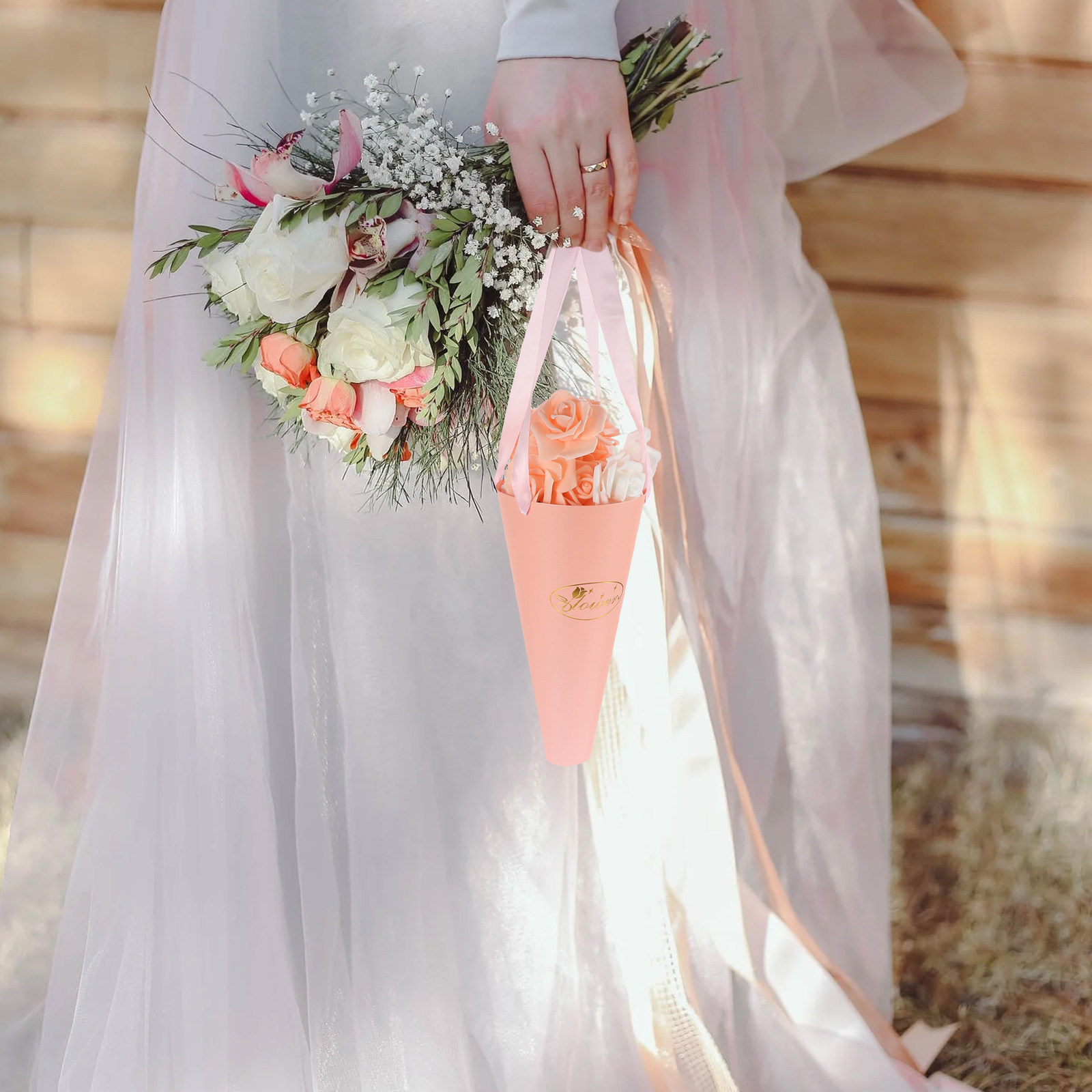 Florist Supply Buckets - 6 個の花束バッグシックなポータブル紙バケツフラワーアレンジメントポーチ花屋用包装花包装用品