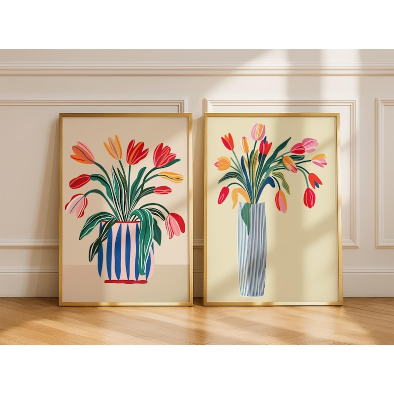 チューリップの花のキャンバスウォールアート2枚、フレームなし - Florist Supply Vases のレビューと価格