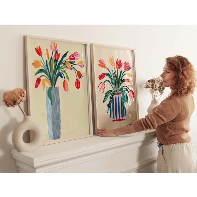 チューリップの花のキャンバスウォールアート2枚、フレームなし - Florist Supply Vases のレビューと価格